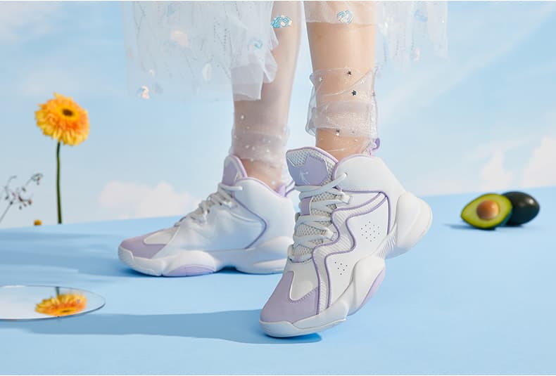 【都会派アスリート】ハイカットスニーカー ベージュ×グレー | 厚底 バスケットスタイル ストリート 異素材コンビ