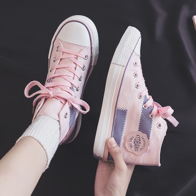 ハイカットスニーカー クッション性 厚底ソール カジュアル 履きやすい 歩きやすい シンプル かわいい デイリーユース 通学 学校