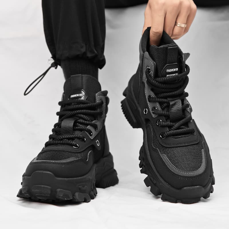 ハイカットスニーカー 身長アップ キャンプ アウトドア ハイキング 登山 トレッキング ボリュームハイカット  耐滑 クッション 会社