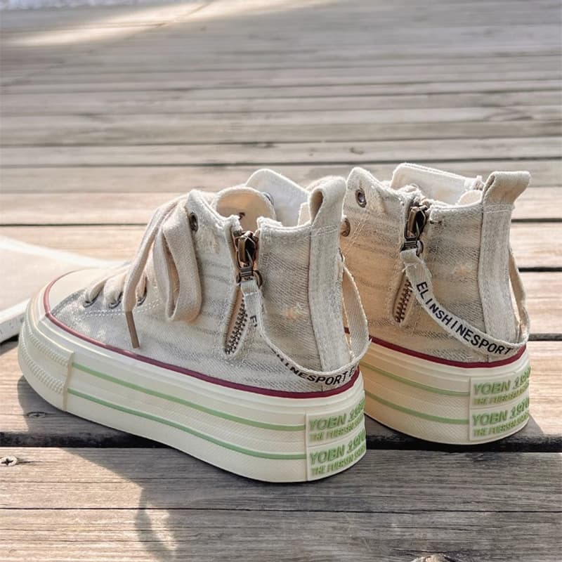 ハイカットスニーカー 春 秋 厚底ジッパー付きハイカットシューズ
