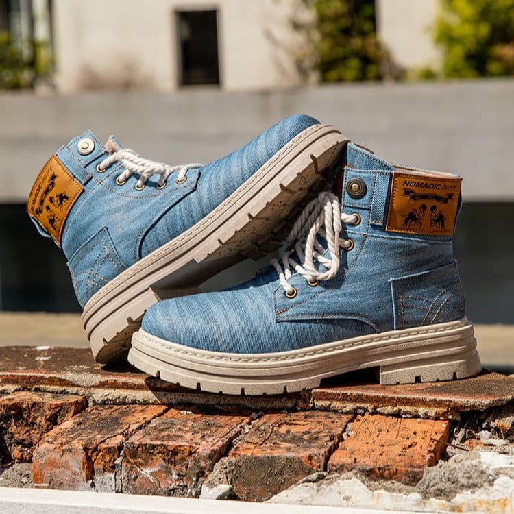 ハイカットスニーカー  歩きやすい デニム素材 カジュアル アウトドア アウトドア ハイキング トレッキング ウォーキング 登山