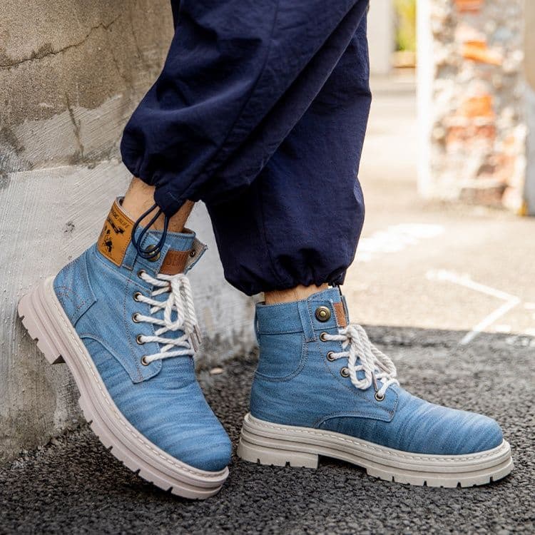 ハイカットスニーカー  歩きやすい デニム素材 カジュアル アウトドア アウトドア ハイキング トレッキング ウォーキング 登山