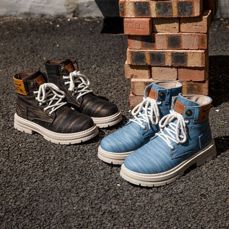 ハイカットスニーカー  歩きやすい デニム素材 カジュアル アウトドア アウトドア ハイキング トレッキング ウォーキング 登山