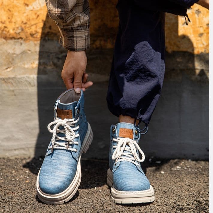 ハイカットスニーカー  歩きやすい デニム素材 カジュアル アウトドア アウトドア ハイキング トレッキング ウォーキング 登山