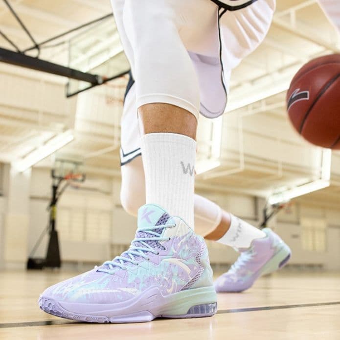 【幻想的な躍動感】パステル・マーブル ハイカットスニーカー | 厚底 エアクッション ユニット パープル×ミント