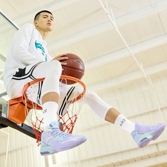 【幻想的な躍動感】パステル・マーブル ハイカットスニーカー | 厚底 エアクッション ユニット パープル×ミント