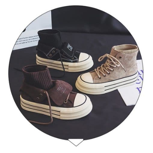 ハイカットスニーカー 二重襟ニット 厚底ソール カジュアル 安定感 スタイルアップ おしゃれ デイリーユース ニット素材 脚長効果