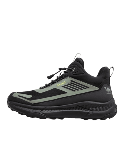 【トレイル・マスター】CAMEL アウトドアスニーカー オールブラック | クイックレースシステム 高機能テックソール キャンプ・アクティブ