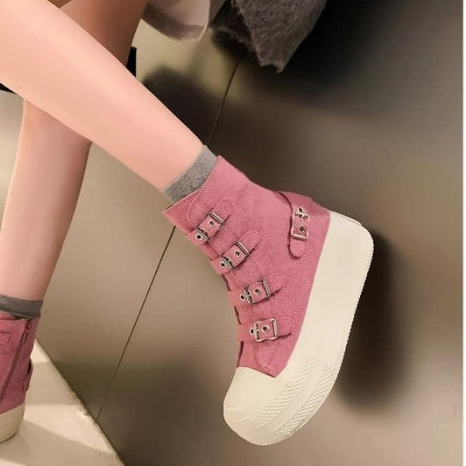 ハイカットスニーカー  厚底ソール サイドジッパー付き 美脚足長 かわいい 目立つ 履きやすい 歩きやすい おしゃれ ボリュームソール