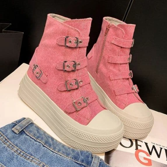 ハイカットスニーカー  厚底ソール サイドジッパー付き 美脚足長 かわいい 目立つ 履きやすい 歩きやすい おしゃれ ボリュームソール