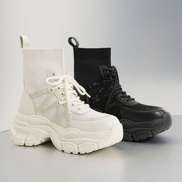 ハイカットスニーカー 高級感 美脚効果 快適歩行 履き心地 ニット厚底ソール 安定感 カジュアル  美脚足長 厚底靴 ボリュームソール