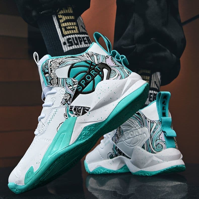 ハイカットスニーカー クッション性 衝撃吸収性 防滑性 通気性 日常使い 部活 スポーツ ランニング デイリーユース かっこいい 目立つ