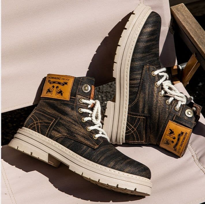 ハイカットスニーカー  歩きやすい デニム素材 カジュアル アウトドア アウトドア ハイキング トレッキング ウォーキング 登山