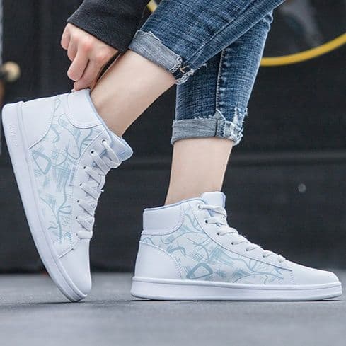 【アートな足元】グラフィック ハイカットスニーカー | モノトーン プリント ストリート ユニセックス