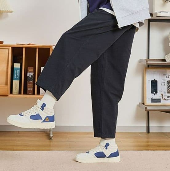 【レトロスポーティ】ハイカットスニーカー | 白×ブルー カラーブロック ストリート ユニセックス