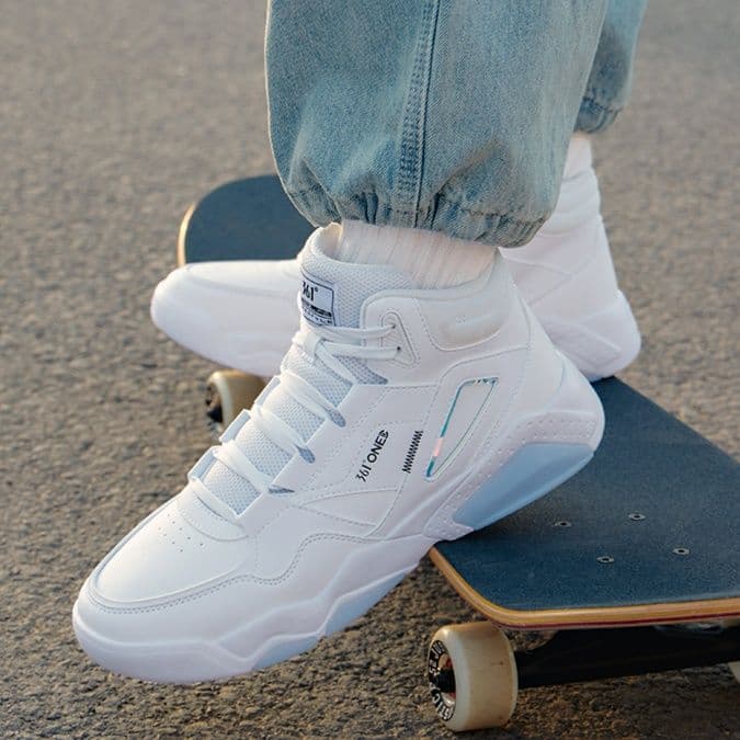 【トリコロール配色】ハイカットスニーカー 白 | レトロバッシュ風 ストリート ユニセックス