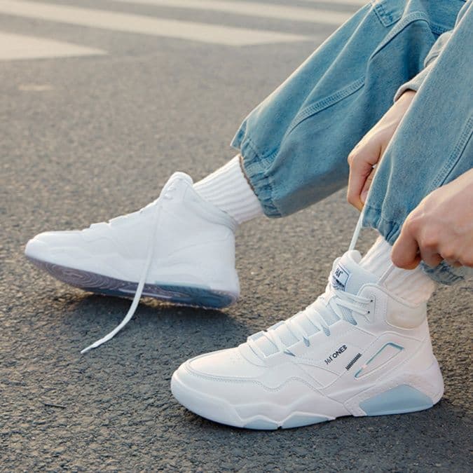 【トリコロール配色】ハイカットスニーカー 白 | レトロバッシュ風 ストリート ユニセックス