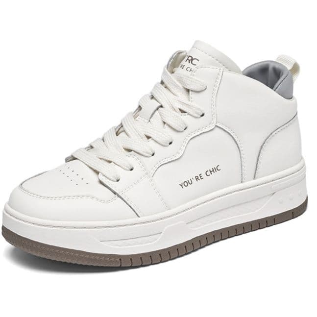【クリーンなハイカット】クリーン ハイカットスニーカー 白 アイボリー | コートシューズ風 韓国ファッション