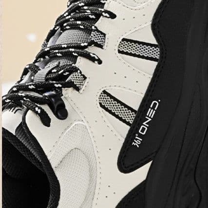 【都会派ストリート】バスケットシューズ風スニーカー ネイビー×グレー | 厚底 メッシュ切替 テックデザイン