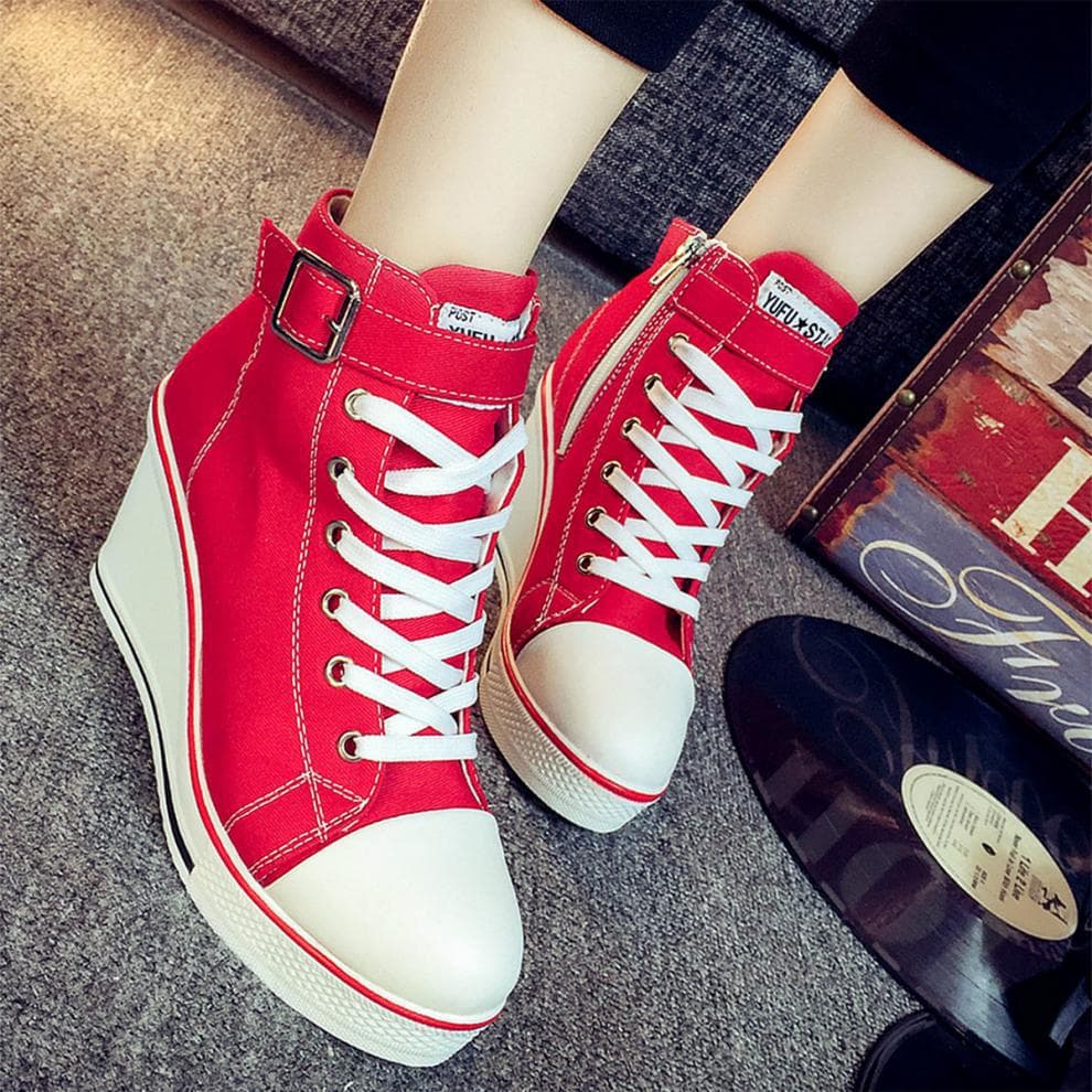 ハイカットスニーカー 美脚足長 デニム ウェッジソール かわいい 可愛い 綺麗 サイドジッパー カジュアル きれいめ 美脚効果