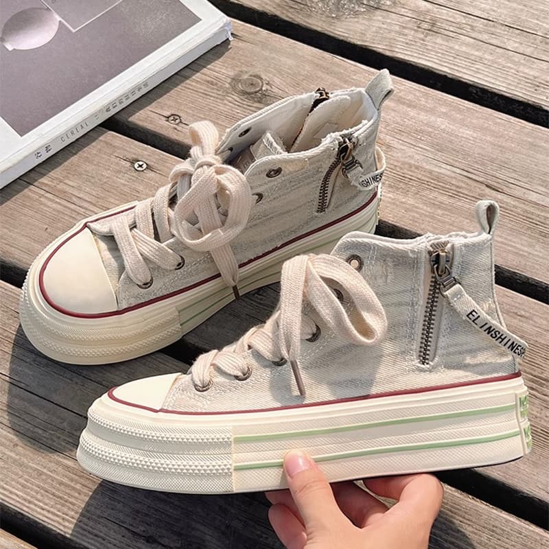 ハイカットスニーカー 春 秋 厚底ジッパー付きハイカットシューズ