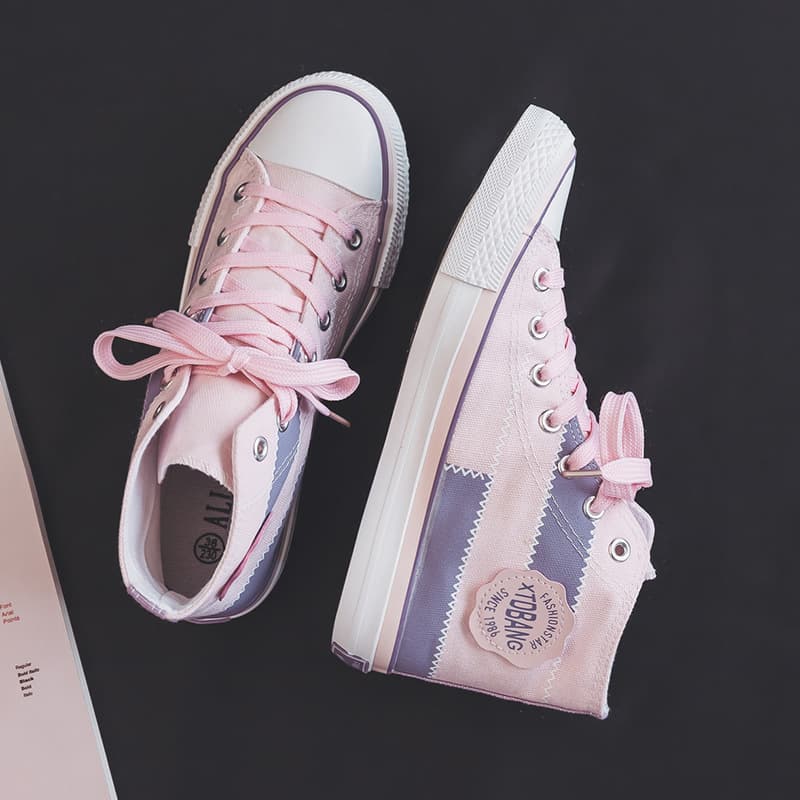 ハイカットスニーカー クッション性 厚底ソール カジュアル 履きやすい 歩きやすい シンプル かわいい デイリーユース 通学 学校