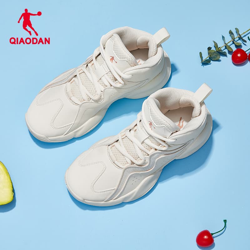 【都会派アスリート】ハイカットスニーカー ベージュ×グレー | 厚底 バスケットスタイル ストリート 異素材コンビ