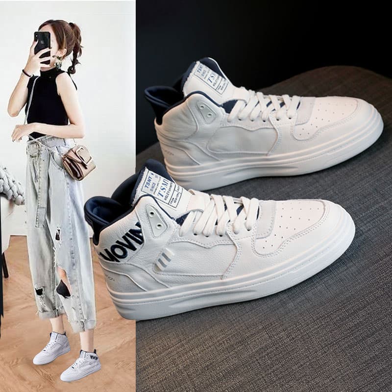 ハイカットスニーカー シンプル カジュアル 安定感 厚底ソール 上質な本革素材 ボリュームソール クッション  衝撃吸収 グリップ力