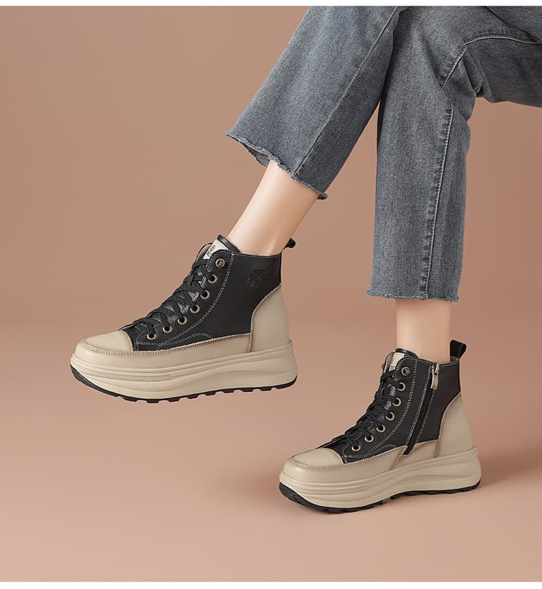 ハイカットスニーカー 本革 厚底 伸長効果 サイドジッパー 履きやすい デイリーコーデ おしゃれ スタイリッシュ きれいめ 高級感