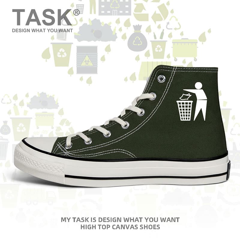 【サステナブル・メッセージ】ホワイトキャンバス・ハイカットスニーカー | リサイクルピクトグラム・プリント 　ストリート