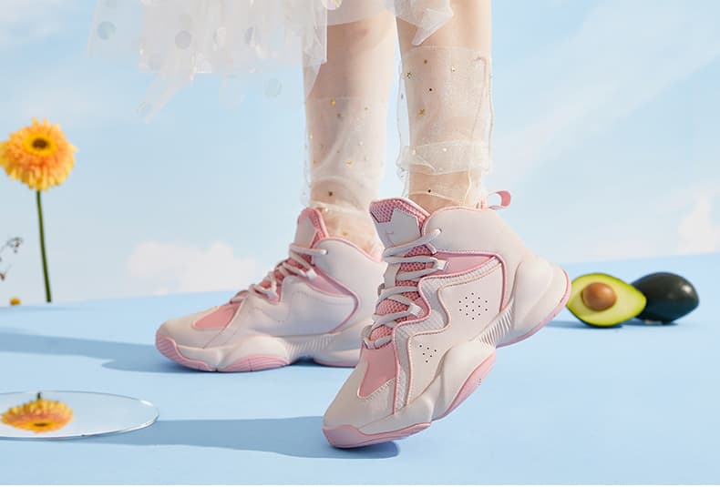 【都会派アスリート】ハイカットスニーカー ベージュ×グレー | 厚底 バスケットスタイル ストリート 異素材コンビ