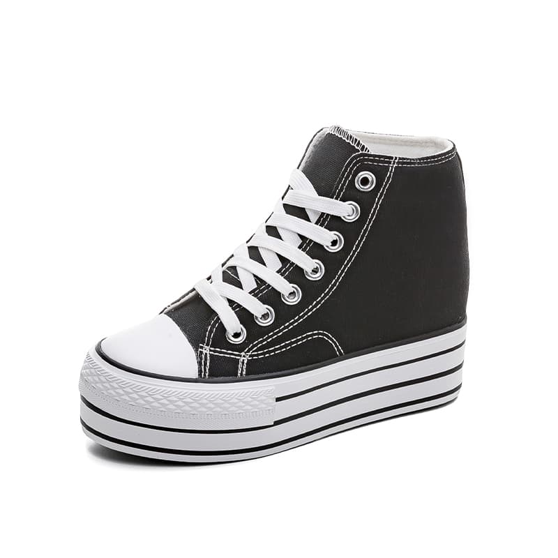 ハイカットスニーカー 脚長効果 厚底靴 ボリュームソール カジュアル シンプル 可愛い デイリーコーデ 伸長効果 歩きやすい クッション