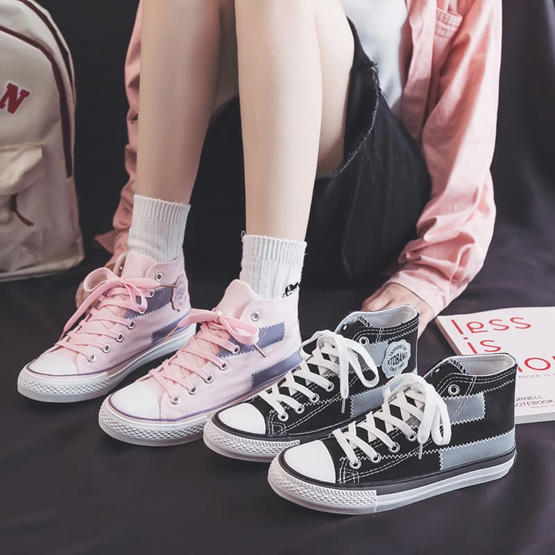 ハイカットスニーカー クッション性 厚底ソール カジュアル 履きやすい 歩きやすい シンプル かわいい デイリーユース 通学 学校