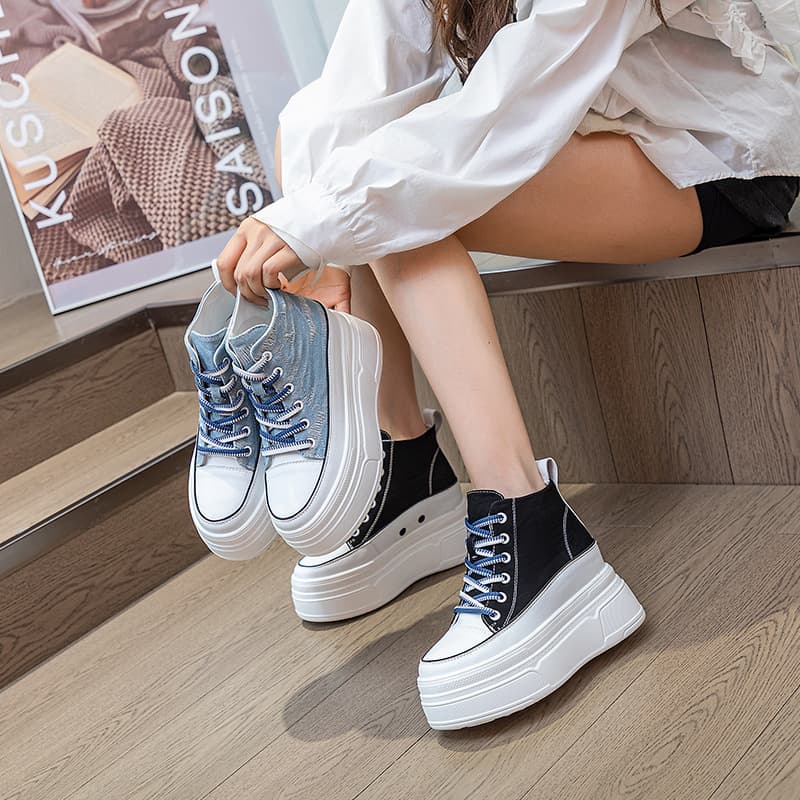 ハイカットスニーカー 厚底 厚底ソール 美脚効果抜群 歩きやすさ デイリーコーデ カジュアル キャンバス生地 クッション性 美脚足長