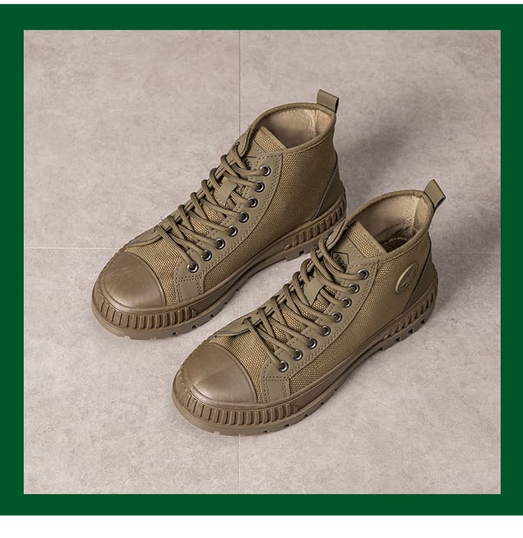 【漆黒の堅牢美】オールブラック ハイカットスニーカー | 厚底 ミリタリーソール 異素材コンビ タフデザイン