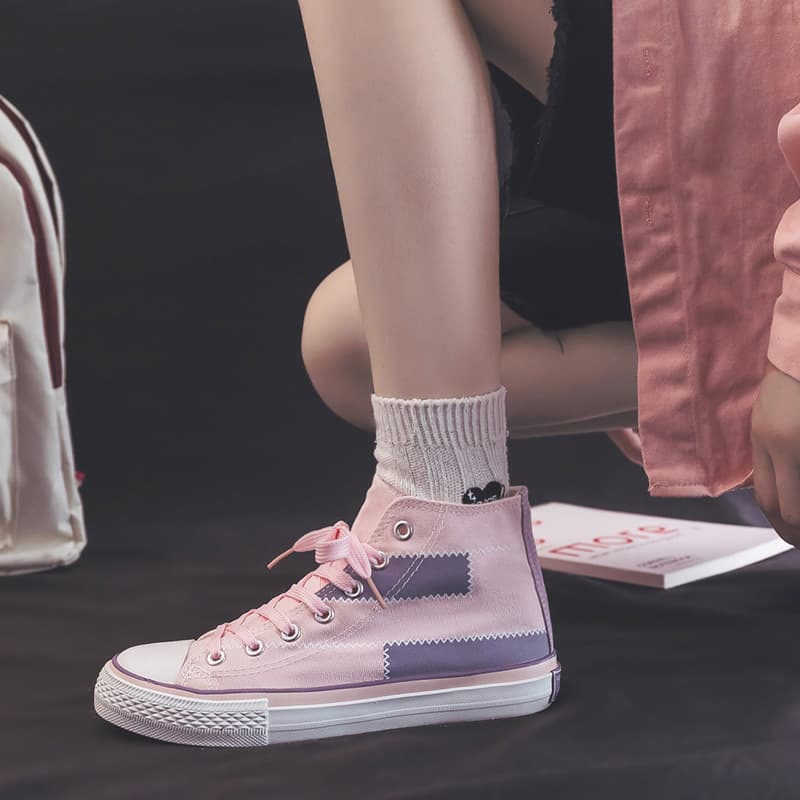 ハイカットスニーカー クッション性 厚底ソール カジュアル 履きやすい 歩きやすい シンプル かわいい デイリーユース 通学 学校