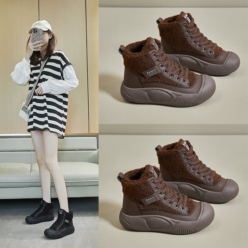 ハイカットスニーカー もこもこ 厚底 秋 冬 ボア素材 安定感 耐久性 スタイルアップ かわいい すべりにくい カジュアルコーデ