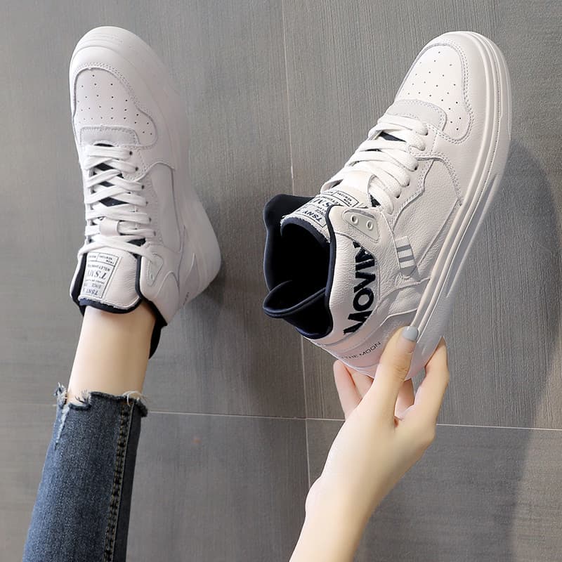 ハイカットスニーカー シンプル カジュアル 安定感 厚底ソール 上質な本革素材 ボリュームソール クッション  衝撃吸収 グリップ力