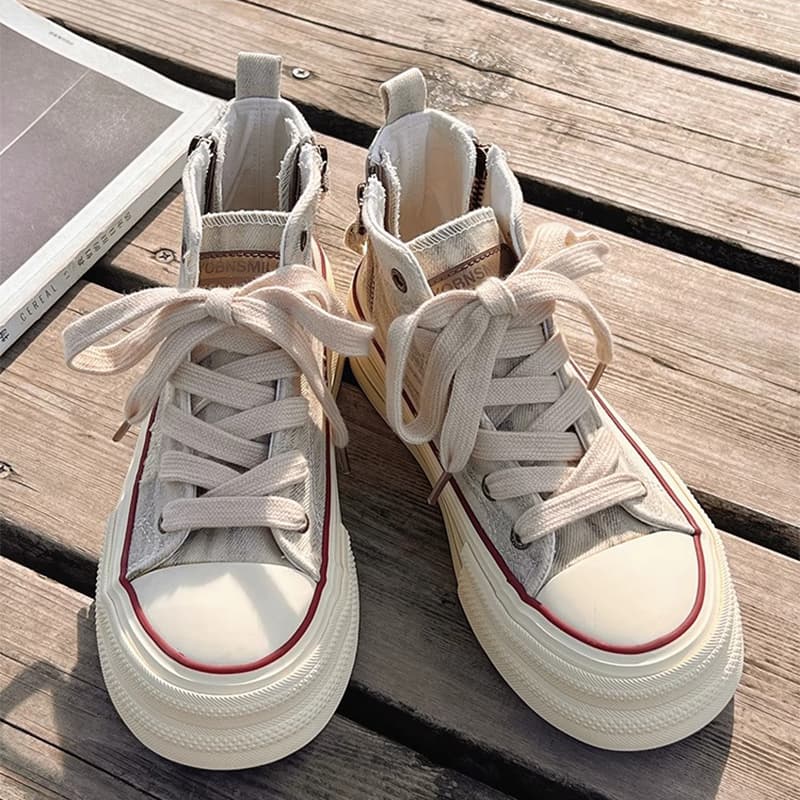 ハイカットスニーカー 春 秋 厚底ジッパー付きハイカットシューズ