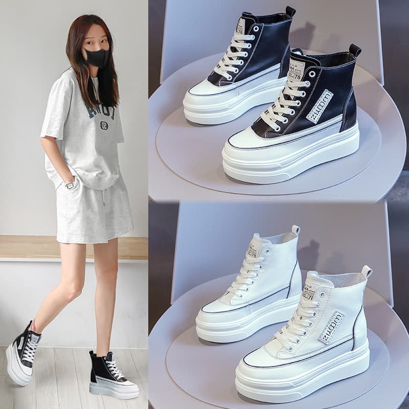 ハイカットスニーカー 厚底 身長アップ効果 カジュアル きれいめ シンプル かわいい 歩きやすい クッション 安定感 オールシーズン