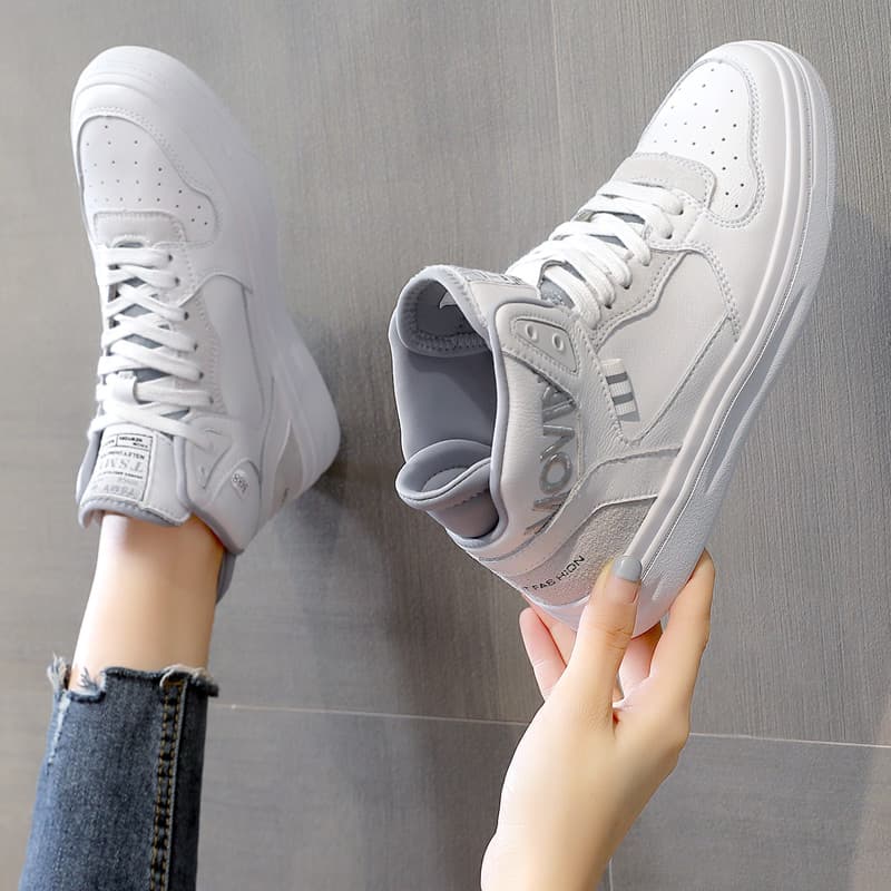 ハイカットスニーカー シンプル カジュアル 安定感 厚底ソール 上質な本革素材 ボリュームソール クッション  衝撃吸収 グリップ力