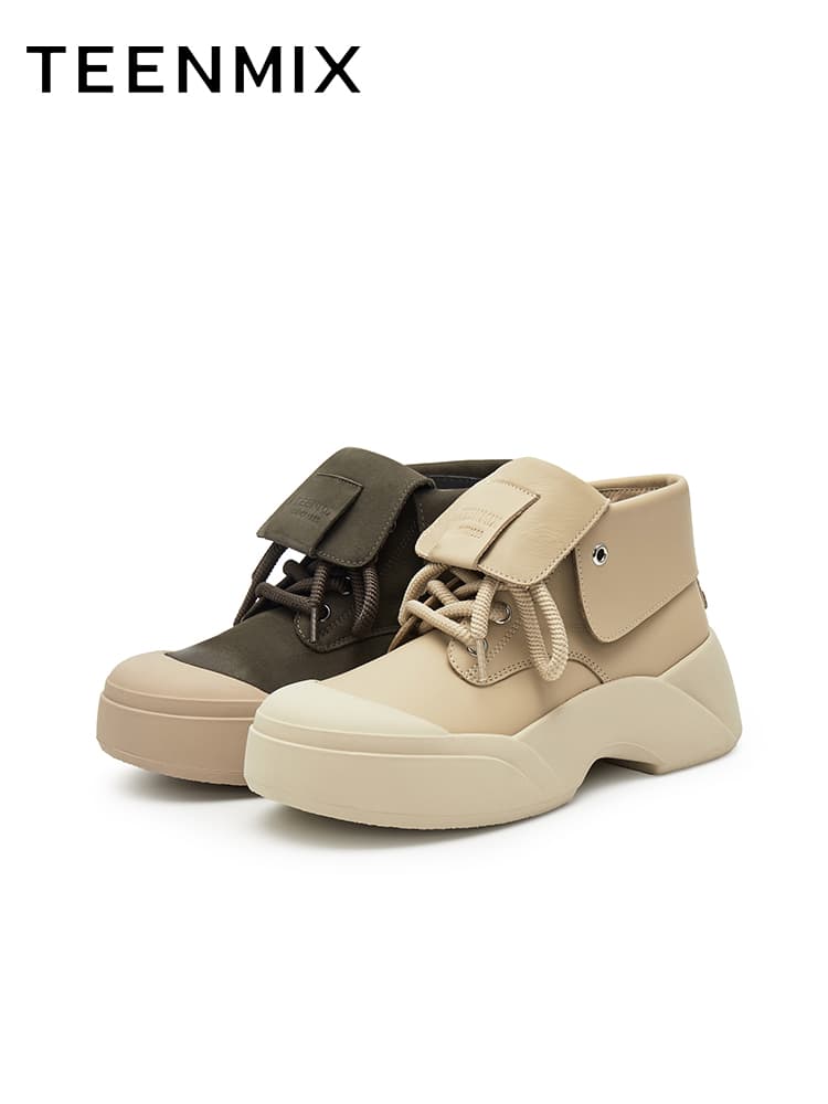 ハイカットスニーカー フラップポケット付き厚底ハイカットシューズ