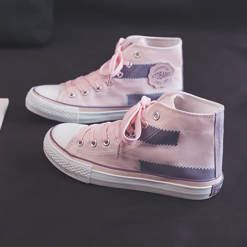 ハイカットスニーカー クッション性 厚底ソール カジュアル 履きやすい 歩きやすい シンプル かわいい デイリーユース 通学 学校