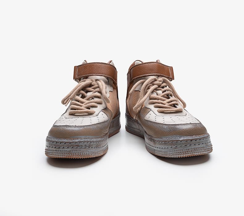 ハイカットスニーカー 定番 おしゃれ 職人魂 本革パッチワーク 高級感 ヴィンテージ加工 カジュアル かっこいい トレッキング 安定感