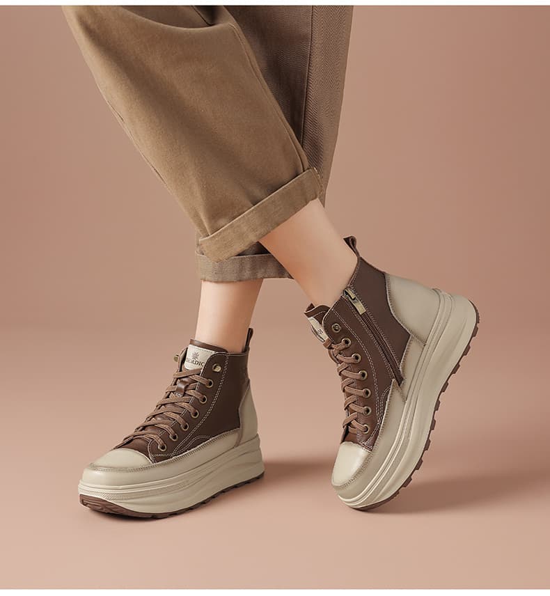 ハイカットスニーカー 本革 厚底 伸長効果 サイドジッパー 履きやすい デイリーコーデ おしゃれ スタイリッシュ きれいめ 高級感
