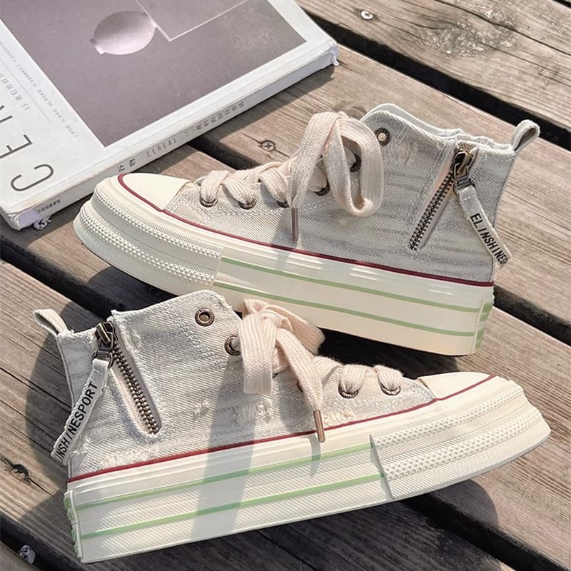 ハイカットスニーカー 春 秋 厚底ジッパー付きハイカットシューズ