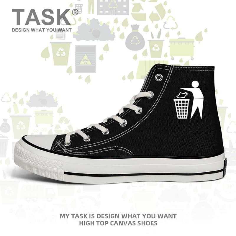 【サステナブル・メッセージ】ホワイトキャンバス・ハイカットスニーカー | リサイクルピクトグラム・プリント 　ストリート