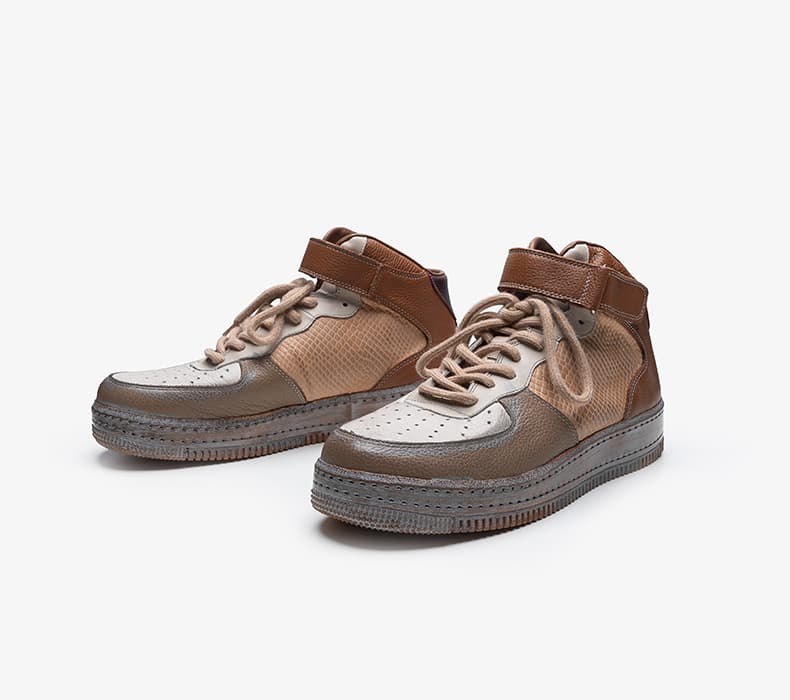 ハイカットスニーカー 定番 おしゃれ 職人魂 本革パッチワーク 高級感 ヴィンテージ加工 カジュアル かっこいい トレッキング 安定感