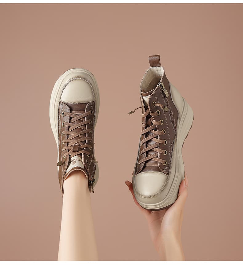 ハイカットスニーカー 本革 厚底 伸長効果 サイドジッパー 履きやすい デイリーコーデ おしゃれ スタイリッシュ きれいめ 高級感