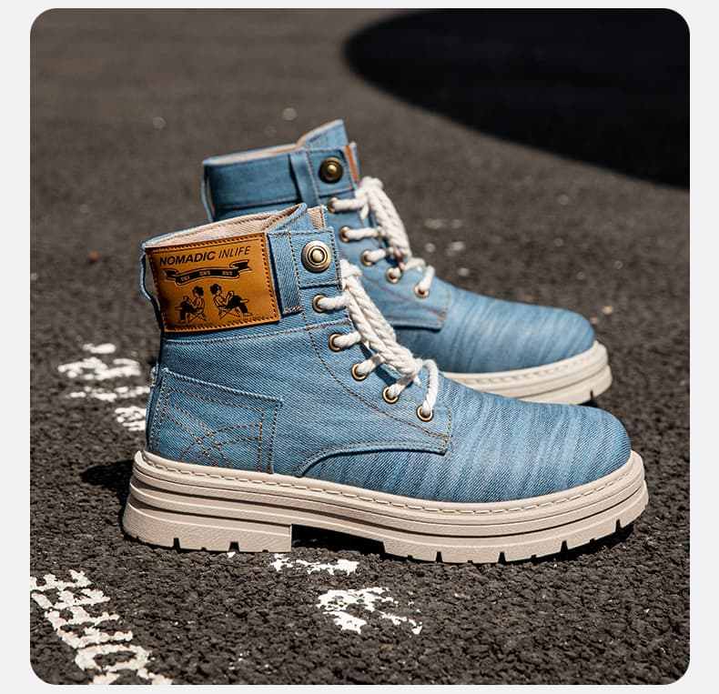 ハイカットスニーカー  歩きやすい デニム素材 カジュアル アウトドア アウトドア ハイキング トレッキング ウォーキング 登山